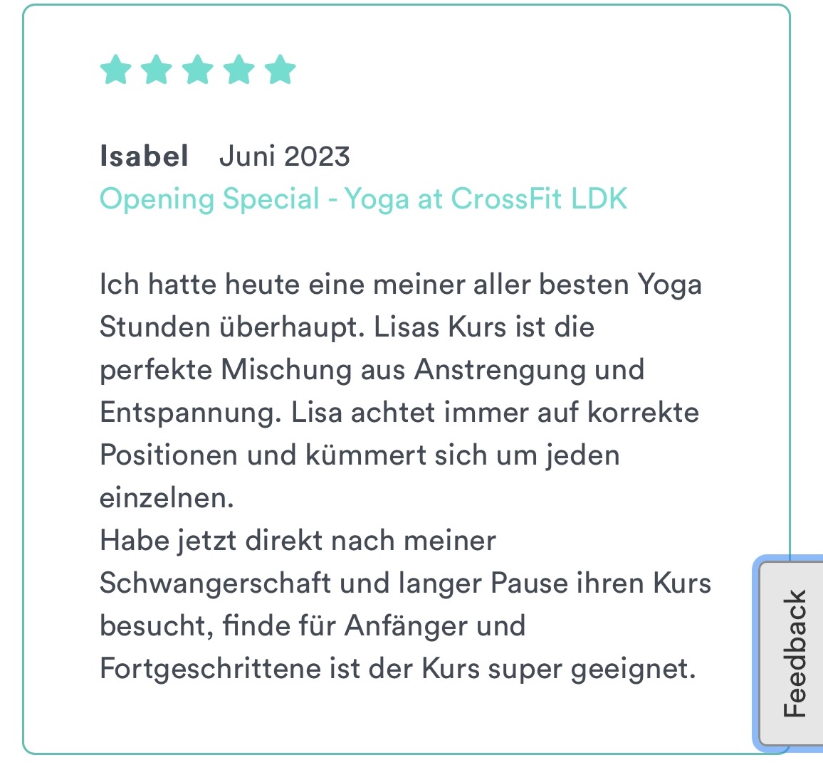 Rezension Yogaklasse - Juni 2023
